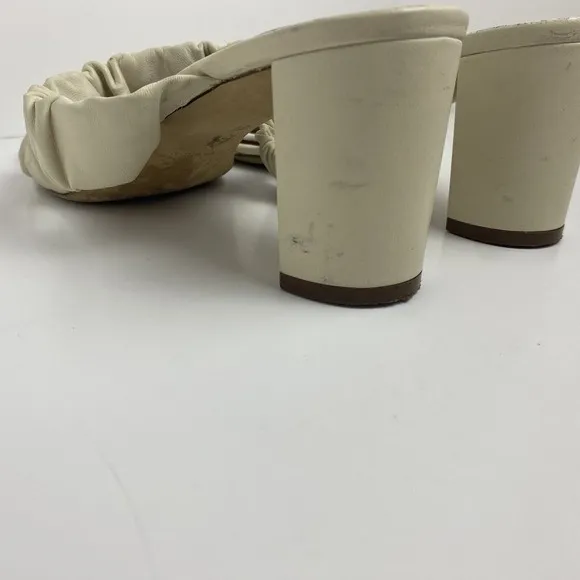 Staud Womens Size 37 Frankie Ruched Leather Mules Block Heel Strap Sandal Ivory