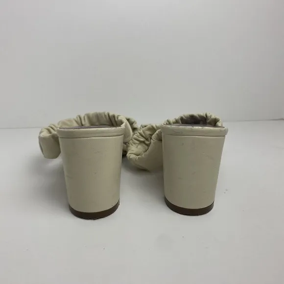 Staud Womens Size 37 Frankie Ruched Leather Mules Block Heel Strap Sandal Ivory