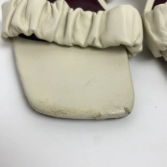 Staud Womens Size 37 Frankie Ruched Leather Mules Block Heel Strap Sandal Ivory