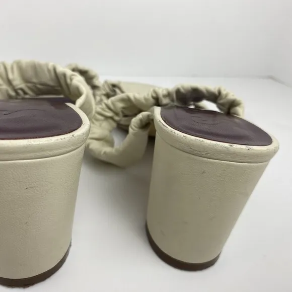 Staud Womens Size 37 Frankie Ruched Leather Mules Block Heel Strap Sandal Ivory