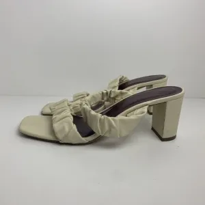 Staud Womens Size 37 Frankie Ruched Leather Mules Block Heel Strap Sandal Ivory