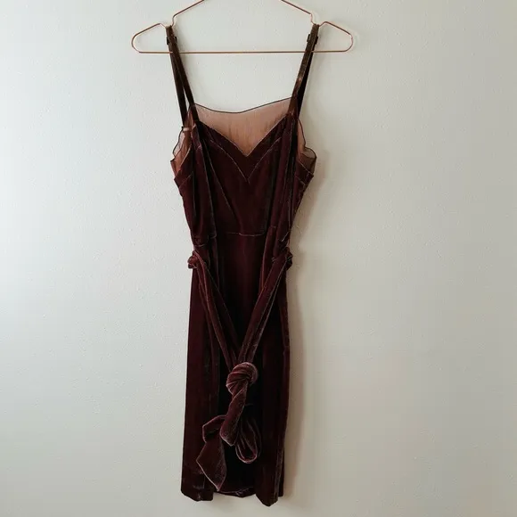 Stella McCartney Velvet Dress mini slip spaghetti strap belted cooper color