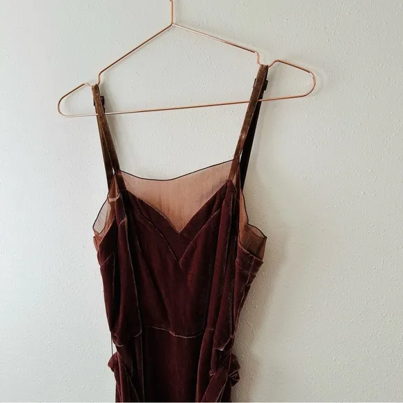Stella McCartney Velvet Dress mini slip spaghetti strap belted cooper color