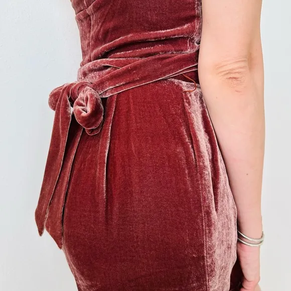 Stella McCartney Velvet Dress mini slip spaghetti strap belted cooper color