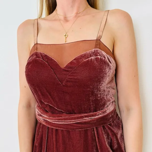 Stella McCartney Velvet Dress mini slip spaghetti strap belted cooper color