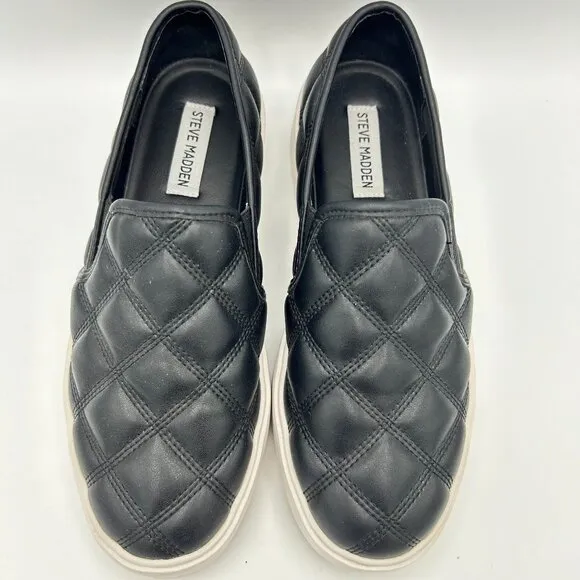 Steve Madden Black Legacy Quilted Slip-On Sneakers Womens 8M Comfort