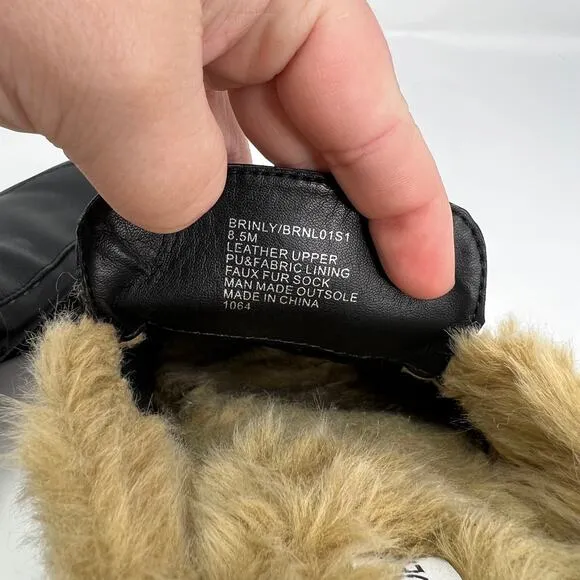 Steve Madden Brinly Black Leather Faux Fur Lined Mules