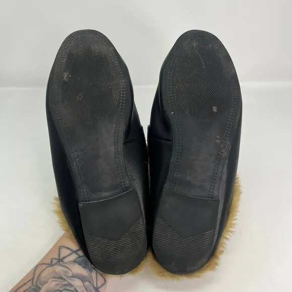 Steve Madden Brinly Black Leather Faux Fur Lined Mules