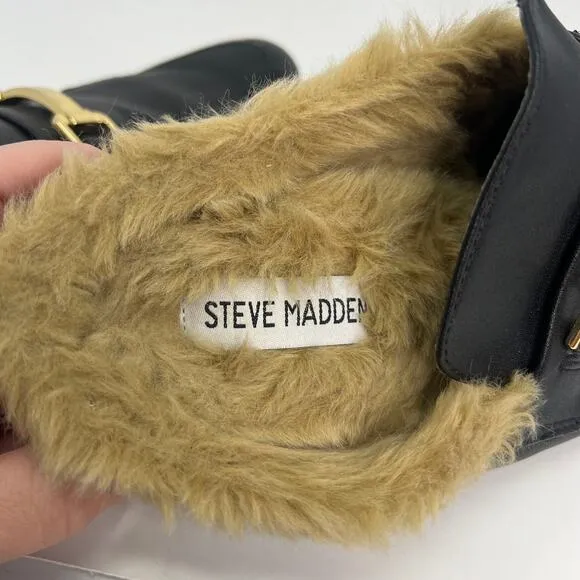 Steve Madden Brinly Black Leather Faux Fur Lined Mules