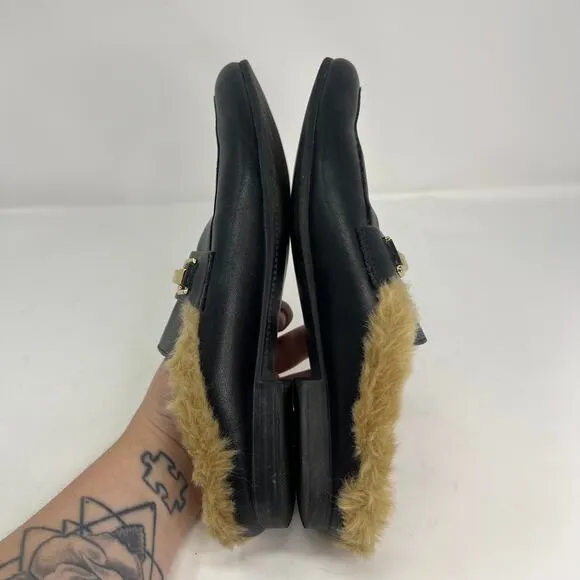 Steve Madden Brinly Black Leather Faux Fur Lined Mules