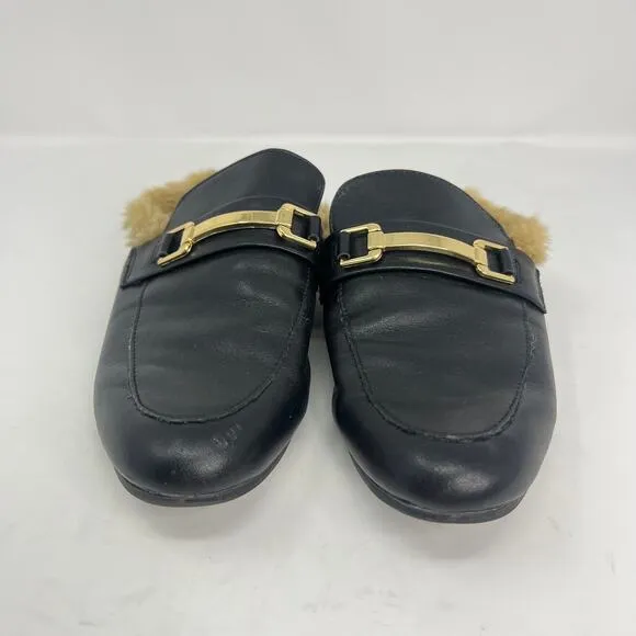 Steve Madden Brinly Black Leather Faux Fur Lined Mules