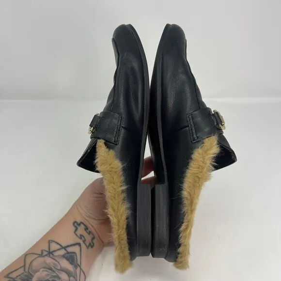 Steve Madden Brinly Black Leather Faux Fur Lined Mules