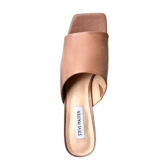 STEVE MADDEN DEDICATE Women's Sculpted Block Heels Platforms Mules Sandals Blush