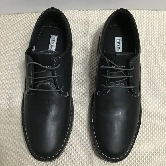 Steve Madden Harpoon Mens Black Leather Lace Up Round Toe Oxford Size 10 New