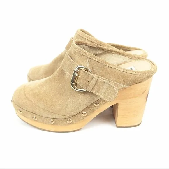 Steve Madden Light Tan Hilde Suede High Clogs Size 8