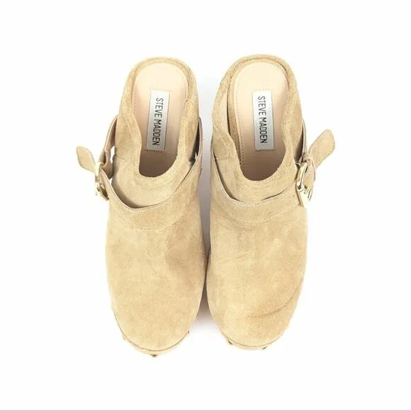 Steve Madden Light Tan Hilde Suede High Clogs Size 8