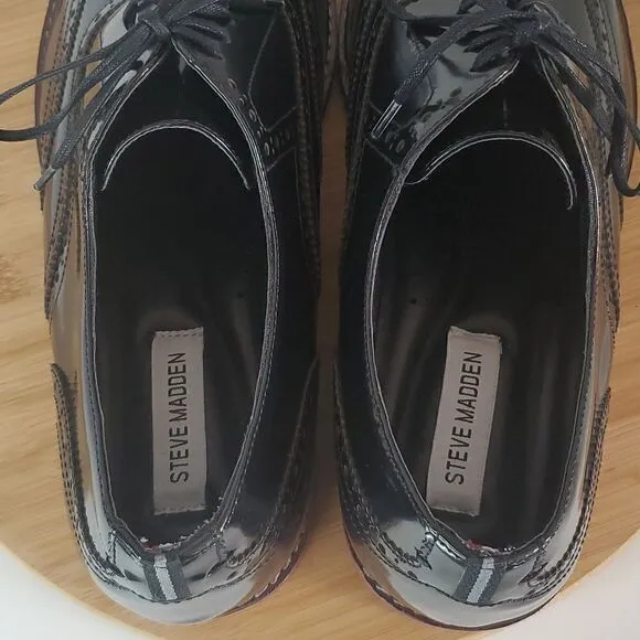 Steve Madden Men's Cingular Wingtip Oxfords Black Patent Leather Shoe Size 13