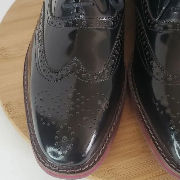Steve Madden Men's Cingular Wingtip Oxfords Black Patent Leather Shoe Size 13