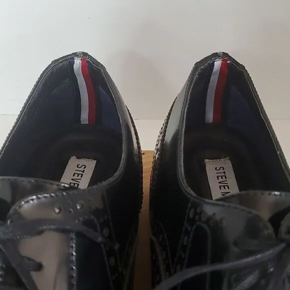 Steve Madden Men's Cingular Wingtip Oxfords Black Patent Leather Shoe Size 13
