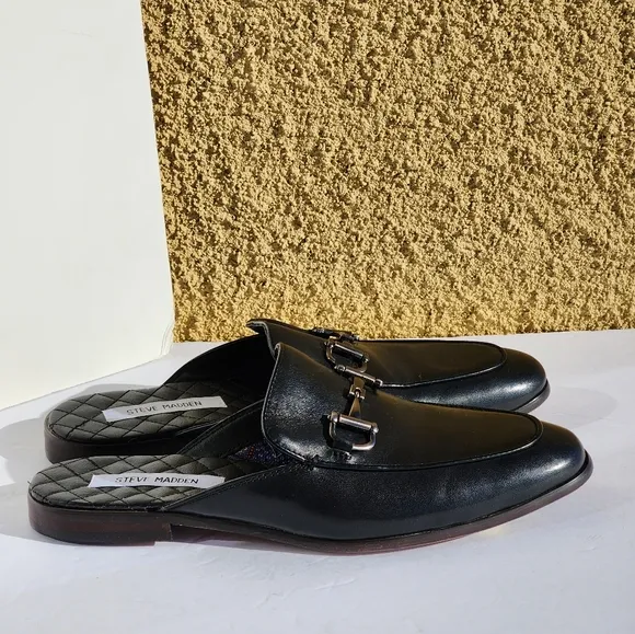Steve Madden Men's Leather Black Dazling Comfortable Slip-on Mules Size 8.5