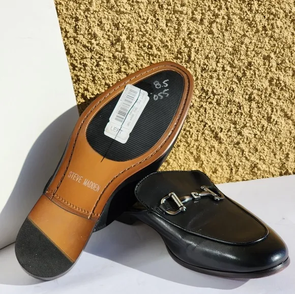 Steve Madden Men's Leather Black Dazling Comfortable Slip-on Mules Size 8.5
