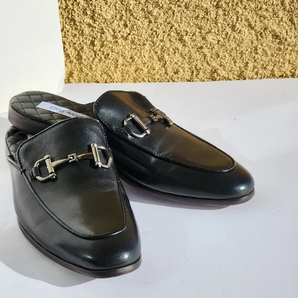 Steve Madden Men's Leather Black Dazling Comfortable Slip-on Mules Size 8.5