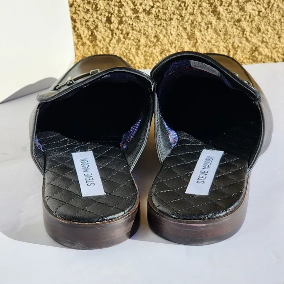 Steve Madden Men's Leather Black Dazling Comfortable Slip-on Mules Size 8.5