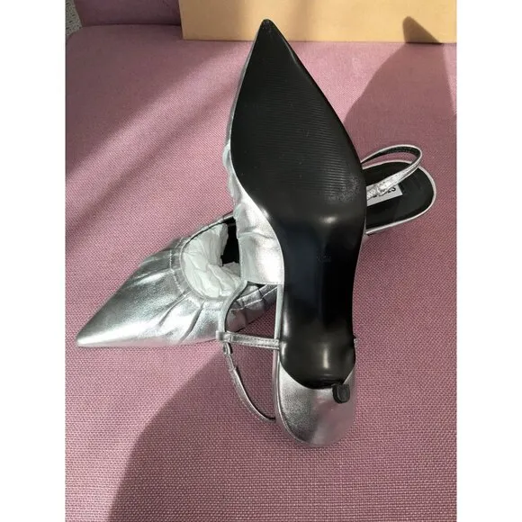 Steve Madden Syrie Sling Back in Silver Leather 9.5 New with Box Womens Pumps