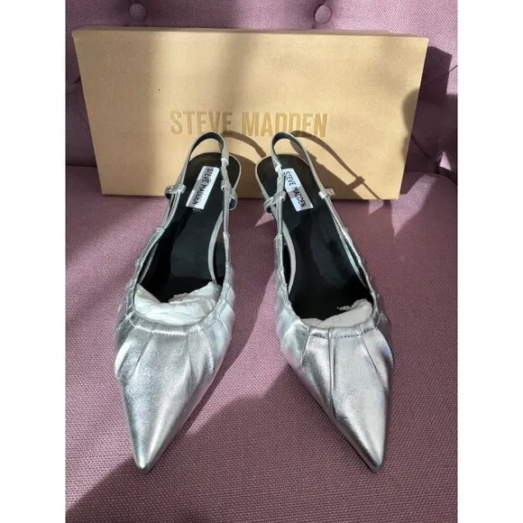 Steve Madden Syrie Sling Back in Silver Leather 9.5 New with Box Womens Pumps