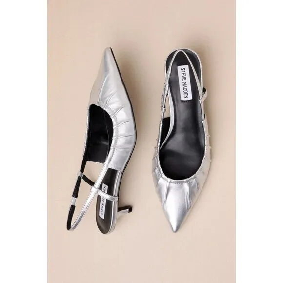 Steve Madden Syrie Sling Back in Silver Leather 9.5 New with Box Womens Pumps