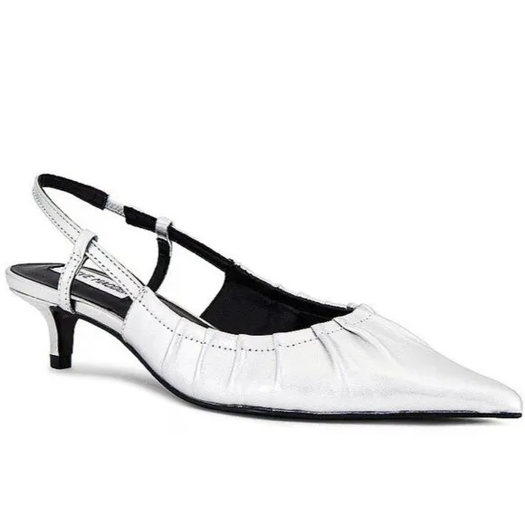 Steve Madden Syrie Sling Back in Silver Leather 9.5 New with Box Womens Pumps