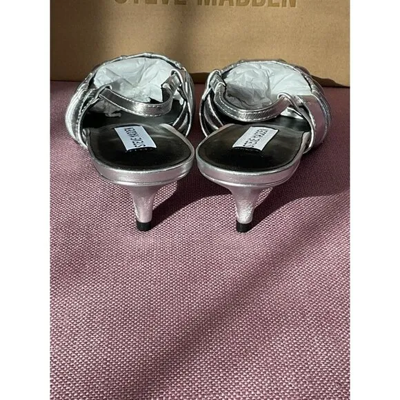 Steve Madden Syrie Sling Back in Silver Leather 9.5 New with Box Womens Pumps