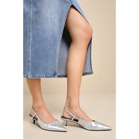 Steve Madden Syrie Sling Back in Silver Leather 9.5 New with Box Womens Pumps