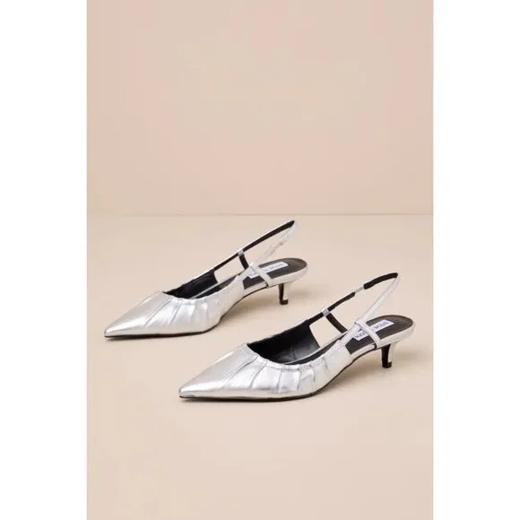 Steve Madden Syrie Sling Back in Silver Leather 9.5 New with Box Womens Pumps