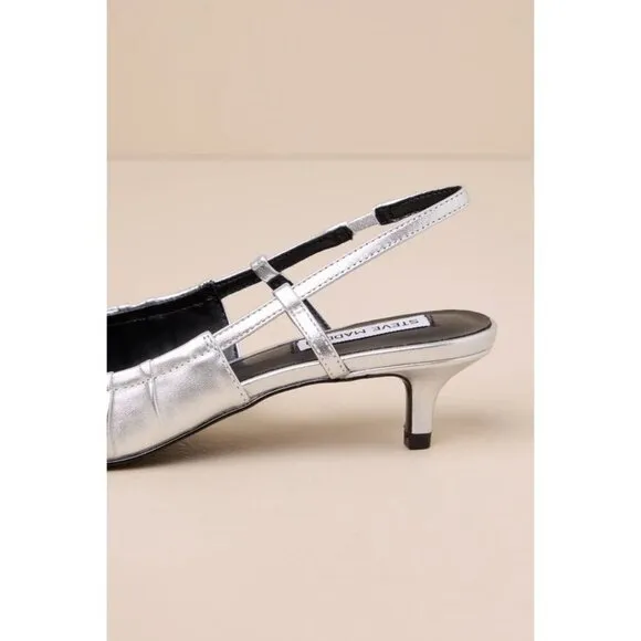 Steve Madden Syrie Sling Back in Silver Leather 9.5 New with Box Womens Pumps