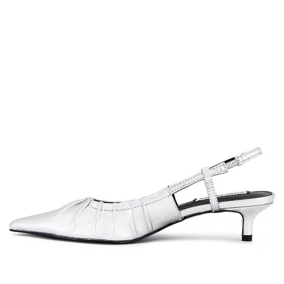 Steve Madden Syrie Sling Back in Silver Leather 9.5 New with Box Womens Pumps
