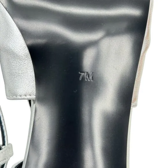 Steve Madden Syrie Sling Back Kitten Heel 7 Womens Silver Metallic Point Toe NEW