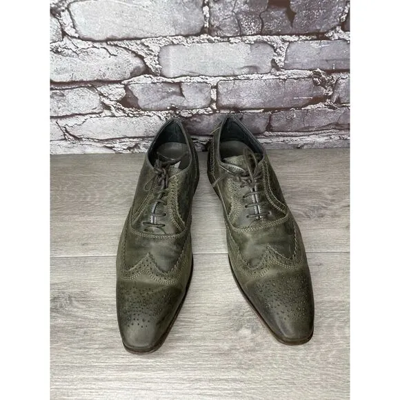 Steve Madden Iggy Green Leather Handcrafted Wingtip Oxfords Shoes Men Sz 43EU/10