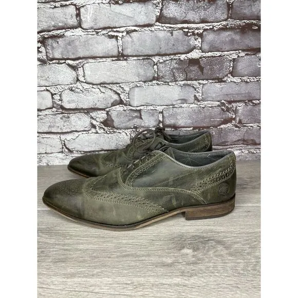 Steve Madden Iggy Green Leather Handcrafted Wingtip Oxfords Shoes Men Sz 43EU/10
