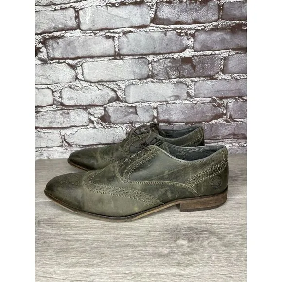 Steve Madden Iggy Green Leather Handcrafted Wingtip Oxfords Shoes Men Sz 43EU/10