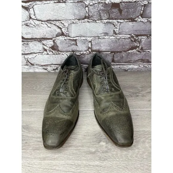 Steve Madden Iggy Green Leather Handcrafted Wingtip Oxfords Shoes Men Sz 43EU/10