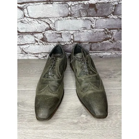 Steve Madden Iggy Green Leather Handcrafted Wingtip Oxfords Shoes Men Sz 43EU/10