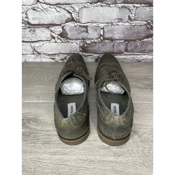 Steve Madden Iggy Green Leather Handcrafted Wingtip Oxfords Shoes Men Sz 43EU/10
