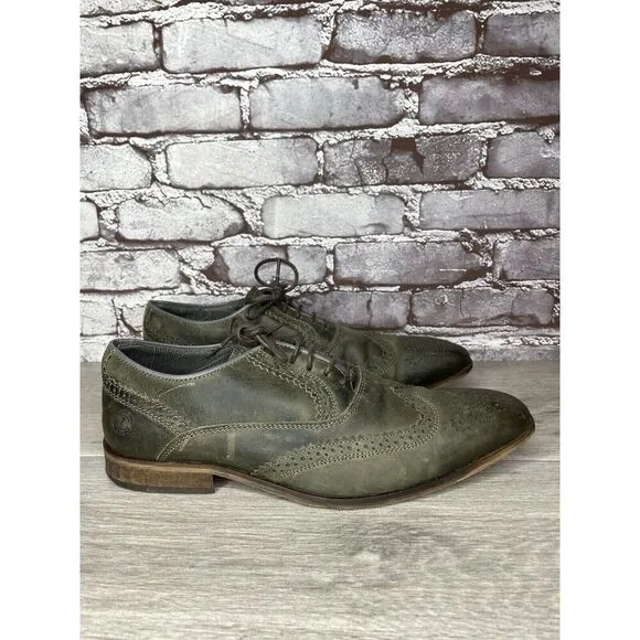 Steve Madden Iggy Green Leather Handcrafted Wingtip Oxfords Shoes Men Sz 43EU/10