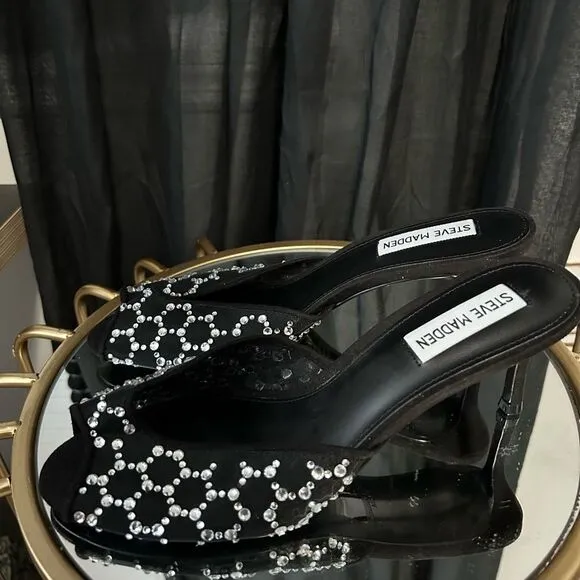 Steve Madden Rowe Mesh Crystal Mules NEW
