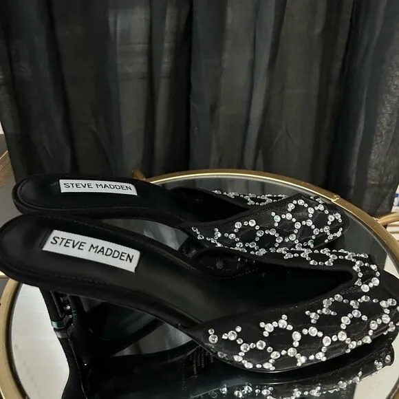 Steve Madden Rowe Mesh Crystal Mules NEW