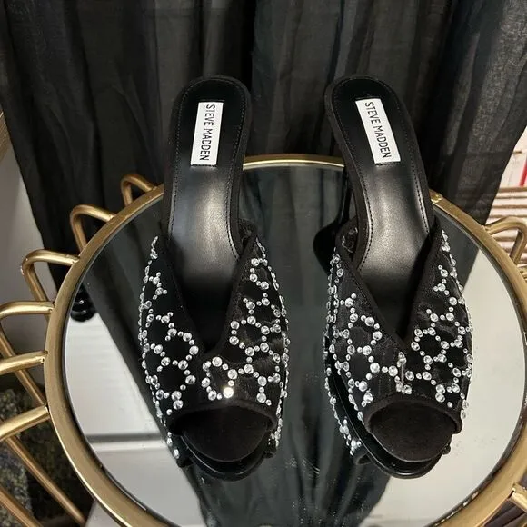 Steve Madden Rowe Mesh Crystal Mules NEW