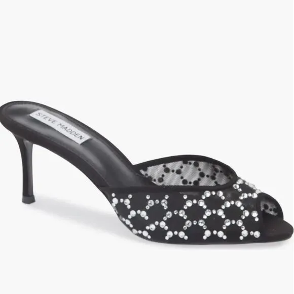Steve Madden Rowe Mesh Crystal Mules NEW