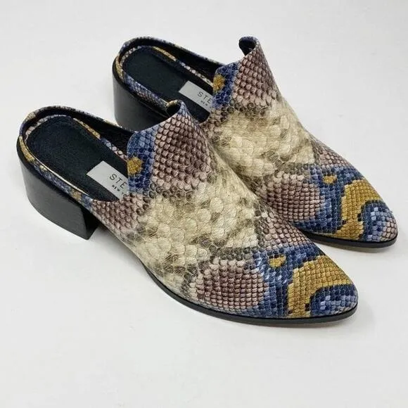 Steven New York Mules Womens 7 Leather‎ Snakeskin Deandra Slip On Bright New