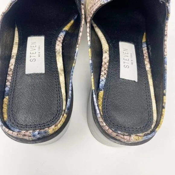 Steven New York Mules Womens 7 Leather‎ Snakeskin Deandra Slip On Bright New